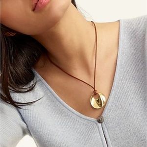 J. Crew Leather Cord Pendant Necklace Burnished Gold